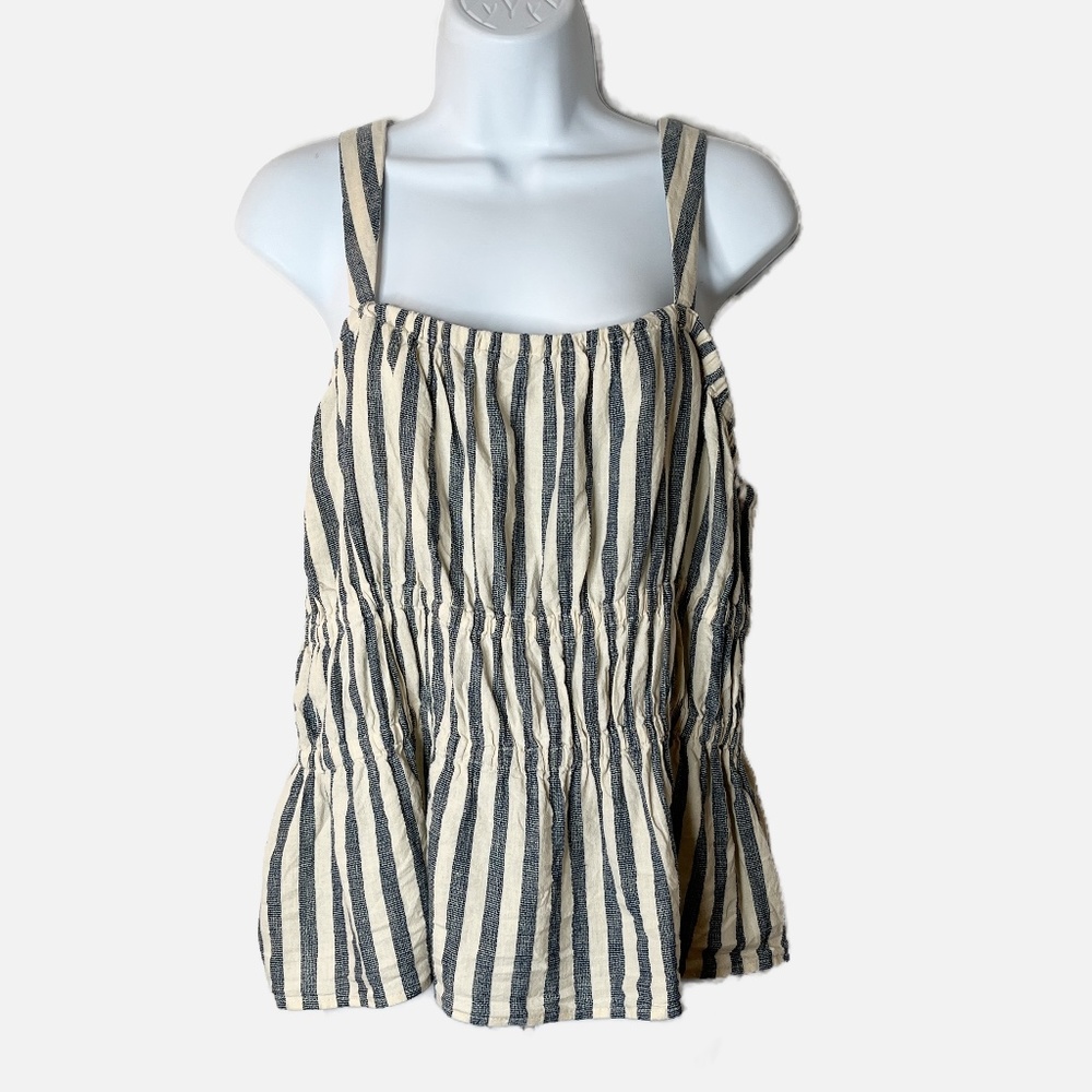 Universal Thread Women's Camisole Top Size XL Linen Blue Striped Smocked Tank